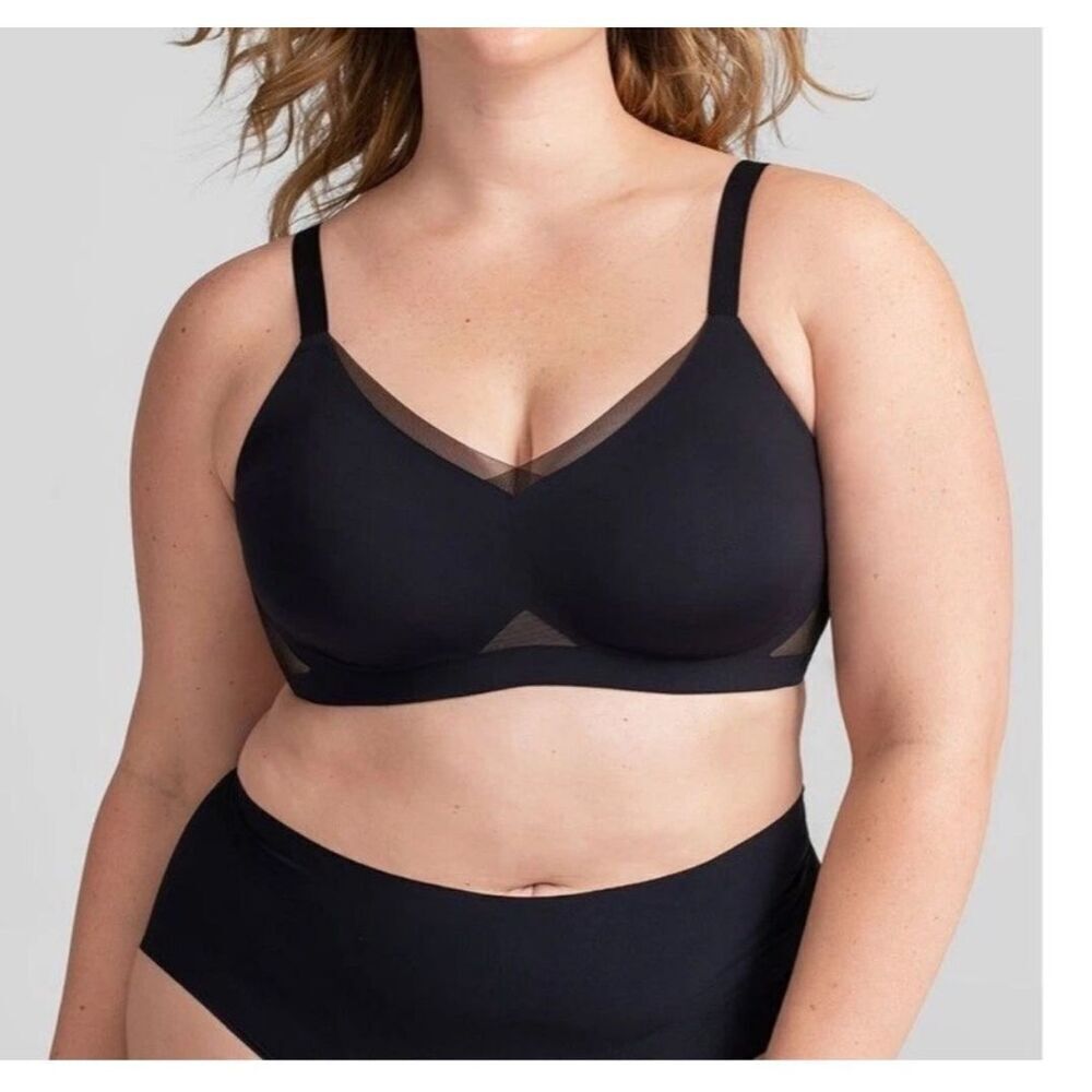 Honeylove LiftWear Crossover Wireless Bra Womens Plus Size 1X Black NWT